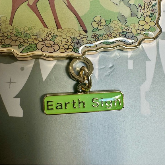 NWT. Disney Parks Bambi & Thumper Bunny Earth Sign Metal Keychain or Bag Charm. - Picture 4 of 10